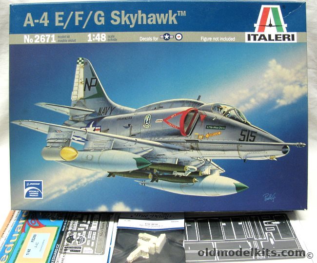 Italeri 1/48 A-4E / A-4F / A-4G Skyhawk + 2x Eduard PE and True Details Seats - VA-55 USS Hancock Vietnam 1972 / VC-5 Checkertails NAS Cubi Point Philippines 1971 / VC-2  Blue Falcons NAS Oceana VA 1970 / A-4G Royal Australian Navy (RAN) No. 805 Sq 1973, 2671 plastic model kit